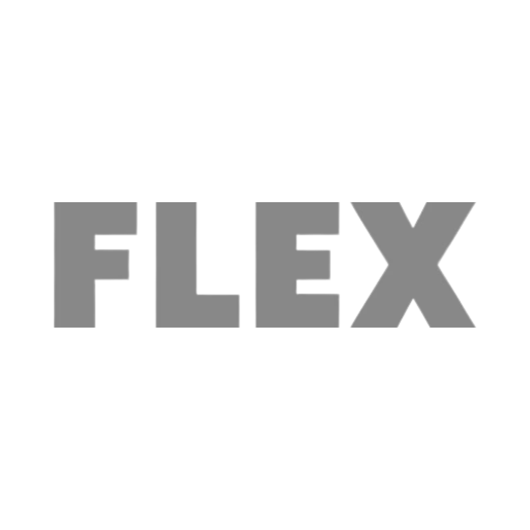 The word "FLEX" is displayed in bold, gray, uppercase letters on a white background, evoking the energy of a workout and the motivation found with an online fitness coach.